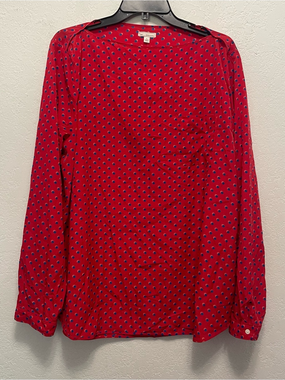 GAP Red and Blue Polka Dot Long Sleeve Blouse Boat Neck XXL NEW